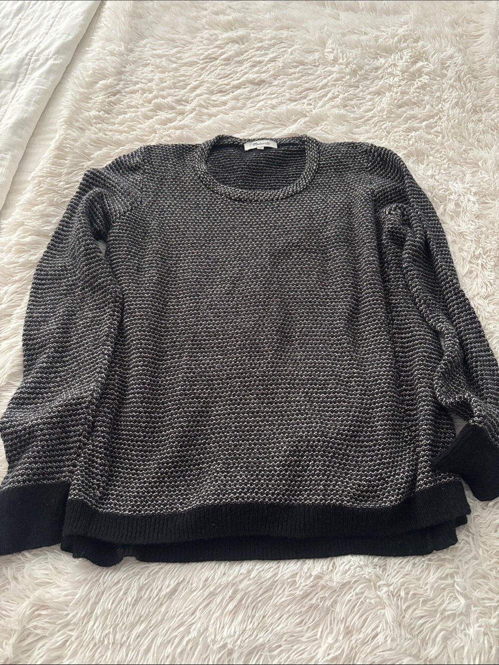 Madewell Black and Gray Textured Crewneck Sweater